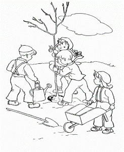Tree Coloring Pages : The Child And Christmas Tree Coloring Page