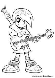 Coloring page girl with guitar - img 20081.