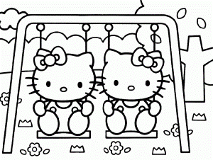 Two Hello Kitty Play Swing Coloring Page |Hello Kitty coloring