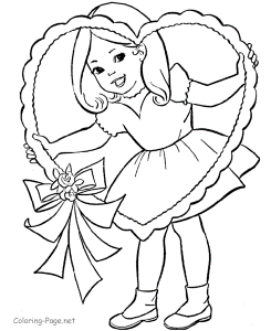 Valentine Coloring Pages - Girl with Heart