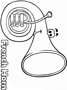 Free Printable musical tool coloring pages for kids – French Horn