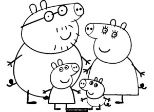 Peppa Pig and Family Coloring Page for Kids Printable