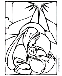 Christian Coloring Page - Mary and Baby Jesus
