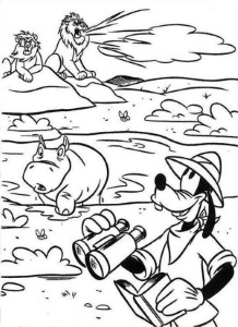 Mickey Mouse Safari Coloring Pages Goofy Meet a Rhino and Couple ...