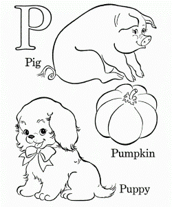 Printable Alphabet P For Pig Pumpkin And Puppy Coloring Pages