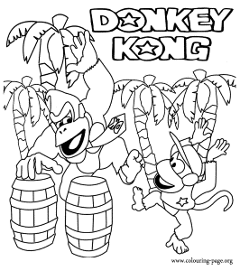 Donkey Kong - Donkey Kong and Diddy Kong in the jungle coloring page
