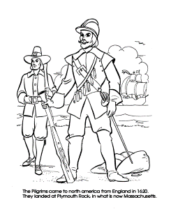 The First Thanksgiving Coloring page sheets: Pilgrim Leaders