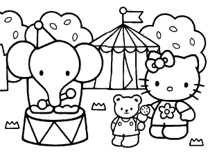 hello kitty at the circus Colouring Pages