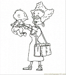 Coloring Pages Tommy With His Mom (Cartoons > Rugrats) - free