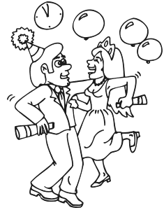 Printable New Years Coloring Page: dancing at party