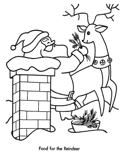 Christmas Santa Coloring Page - Santa feeds his Reindeer