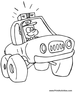 Police Car Coloring Page | Cartoonish Police Car & Officer