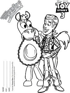 Toy Story Coloring Pages: Woody and Bullseye Sharing a Moment