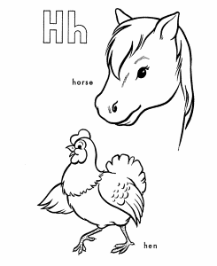 ABC Alphabet Coloring Sheets - H is for horse / hen | HonkingDonkey