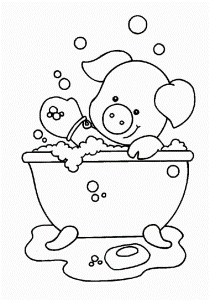 Piggy Playing Soap While Take a Bath Coloring Pages | Bulk Color