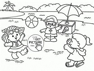 Funny Kids on a Summer Beach coloring page for kids, seasons ...