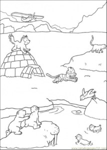 Coloring Pages Polar Bear And Friends Are Playing On The Ice