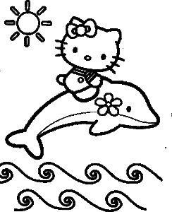 Hello Kitty Riding A Dolphin Coloring Pages - Hello Kitty Cartoon