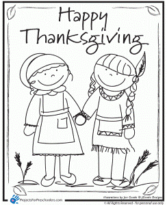Free Printable Happy Thanksgiving friends coloring page - from