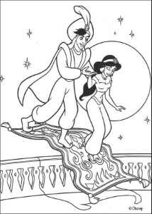 Aladdin coloring pages - Jasmine, Aladdin and magic carpet