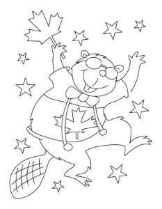 Happy beaver waving Canada flag coloring pages | Download Free