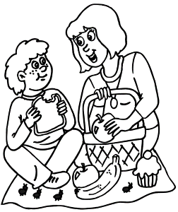 Picnic Coloring Page | Ant At Mom and Son