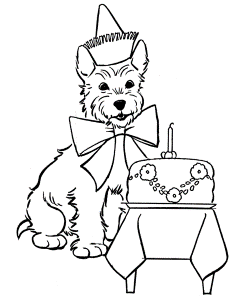 Dog Coloring Pages | Printable Terrier birthday dog coloring page
