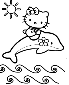 Hello Kitty Is Up Above The Dolphins Coloring Page - hello kitty