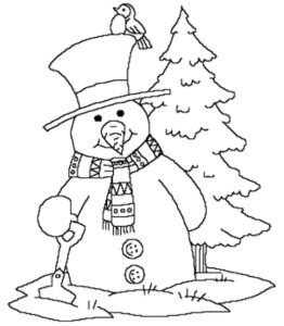 Winter Coloring Pages : Snowman Near And Tree Christmas Winter