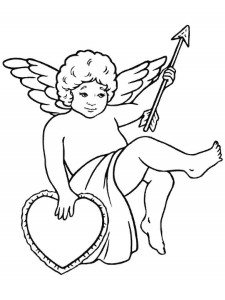 Happy Valentine Cupid With Arrow And Heart Coloring Pages