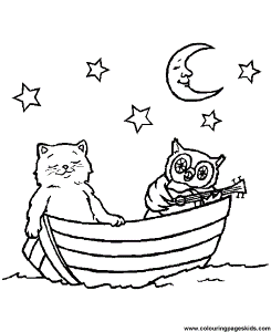 Free printable Animal coloring pages - Owl and Cat for kids to