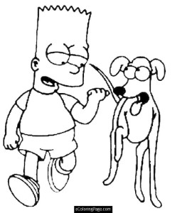 The Simpsons with a Dog Bart Simpson Coloring Page Printable for