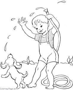 Summer Coloring Book Pages - Fun with puppy