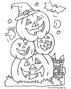 Halloween - Bat, ghost and halloween pumpkins coloring page