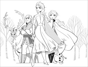 Frozen 2 : Elsa, Anna, Olaf, Sven, Kristoff without text - Frozen 2 Kids Coloring  Pages