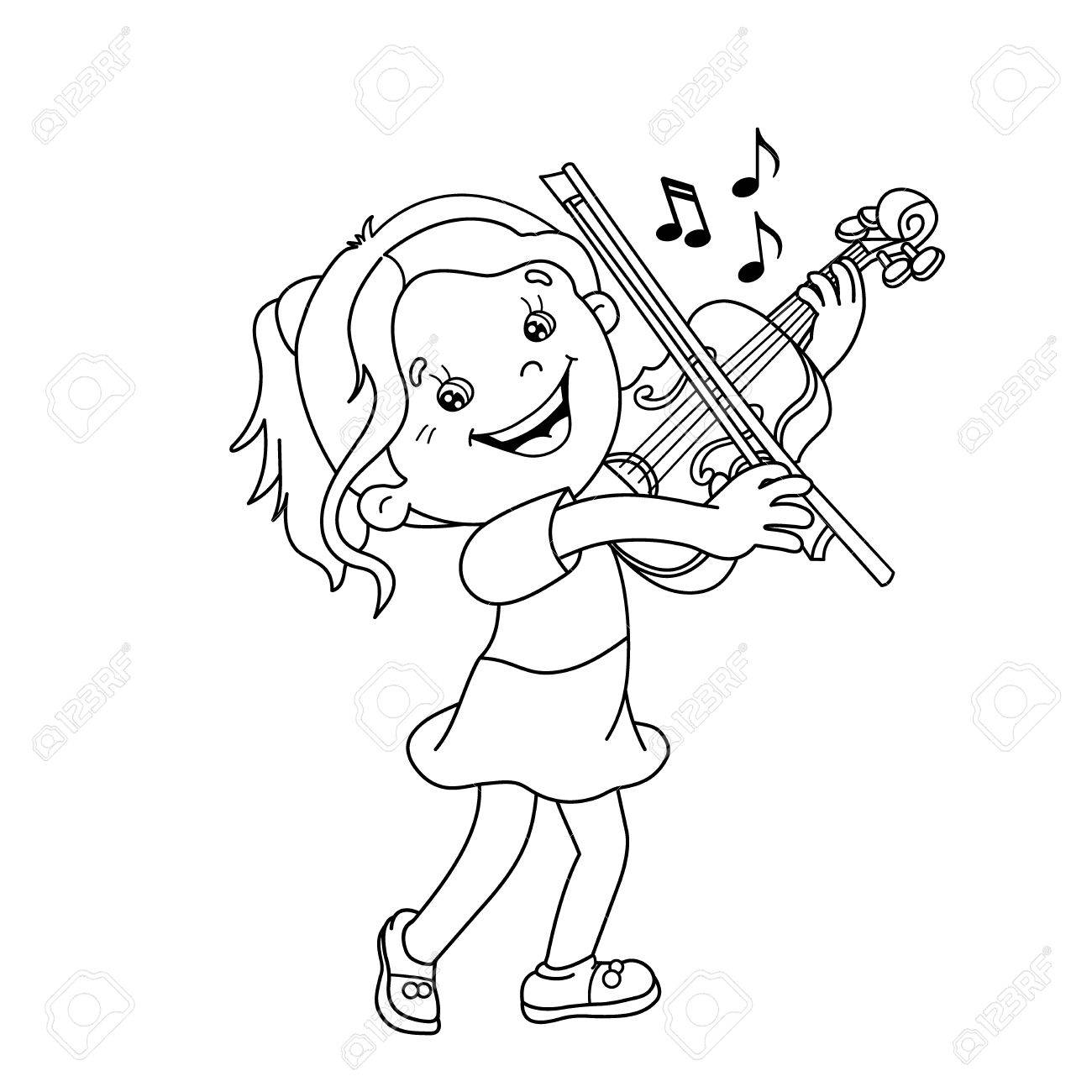 Cello Coloring Page Outline Of Cartoon Playing The Violin ...