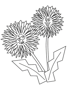 Dandelion Cartoon Flowers Coloring Pages & Coloring Book