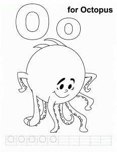 O for octopus coloring page with handwriting practice | Download