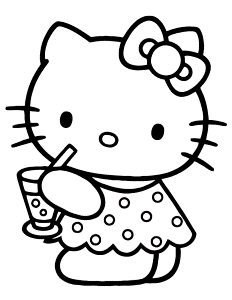 Cute Hello Kitty Drinking Water Coloring Page | Free Printable