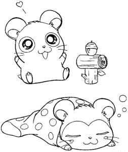 Cute Hamsters Sleeping Hamtaro Coloring Page - Cartoon Coloring