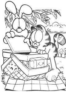 Garfield and Oddie Open Picnic Basket Coloring Page - NetArt