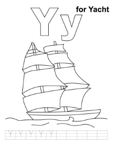 Y for yacht coloring page with handwriting practice | Download