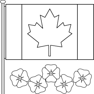 Canadian Flag with poppies - Coloring Page (Remembrance Day)
