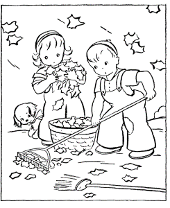 Fall Coloring Pages - Kids Fall Clean-up Coloring Page Sheets of