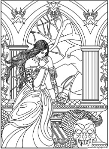 Print adult fantasy woman skulls snake Coloring pages