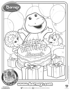 Happy Birthday Barney Printable coloring page | Kids Birthday ...