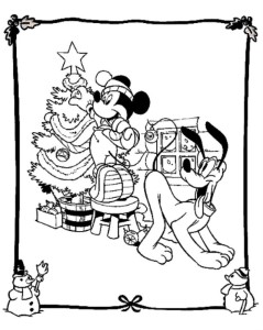 Donald And Mickey By Christmas Tree Disney Coloring Page