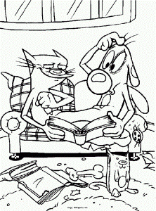 Catdog Reading Book Nickelodeon Coloring Page Coloringplus 294008