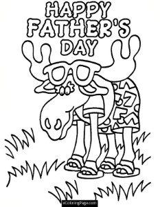 Funny Moose with Sunglasses Happy Fathers Day Coloring Page for