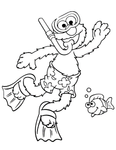 Elmo Goes Snorkeling In Summer Season Coloring Page | Free